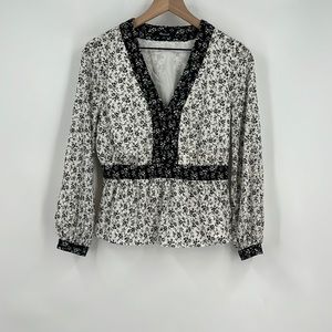 Madewell V Neck Peplum Long Sleeve Flower Blouse Size- XS